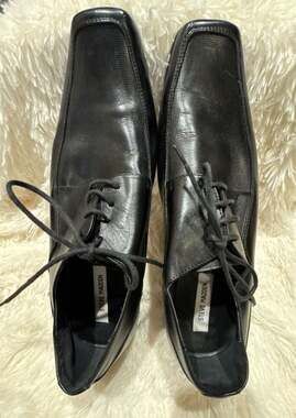 S1-744 Steve Madden P-Hirsch Men's Black Leather Square Toe Dress Shoes Size 13